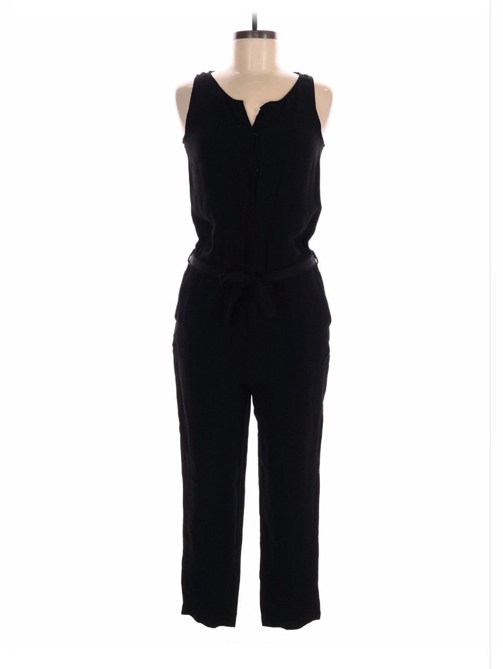 Vintage Massimo Dutti Sleeveless Jumpsuit Black Lightweight Cropped Open Front 6